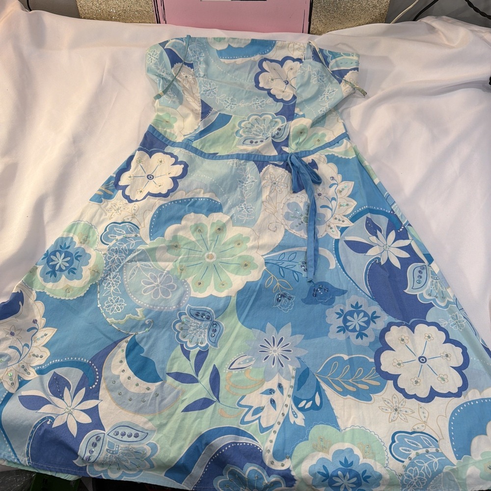 Size 6 New York & Company 100% Cotton Spaghetti Strap Dress Blue Vintage Y2K 565